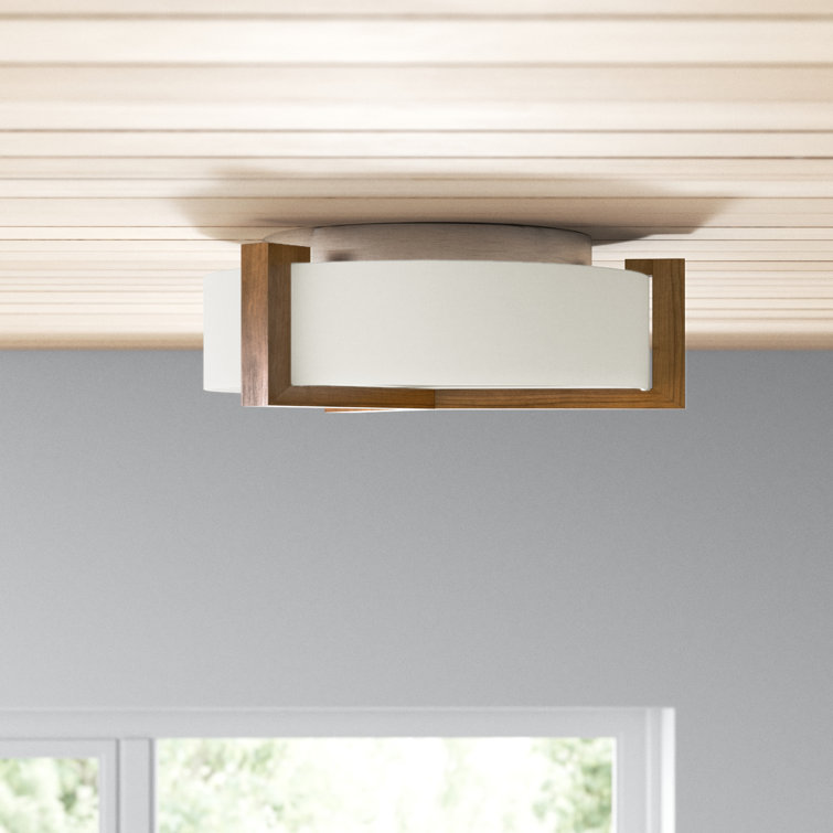 Walnut & Brushed Nickel LED Drum Flush Mount with White Linen Shade