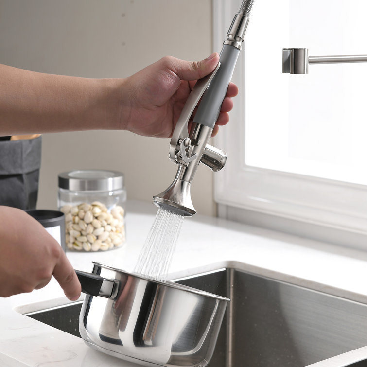 Brushed Nickel High-Arc Kitchen Faucet with Pull-out Spray