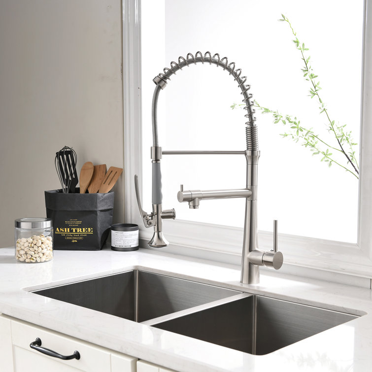 Brushed Nickel High-Arc Kitchen Faucet with Pull-out Spray