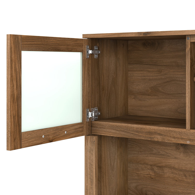 Fresh Walnut 72" L-Shaped Sit-Stand Desk with Hutch and File Cabinet