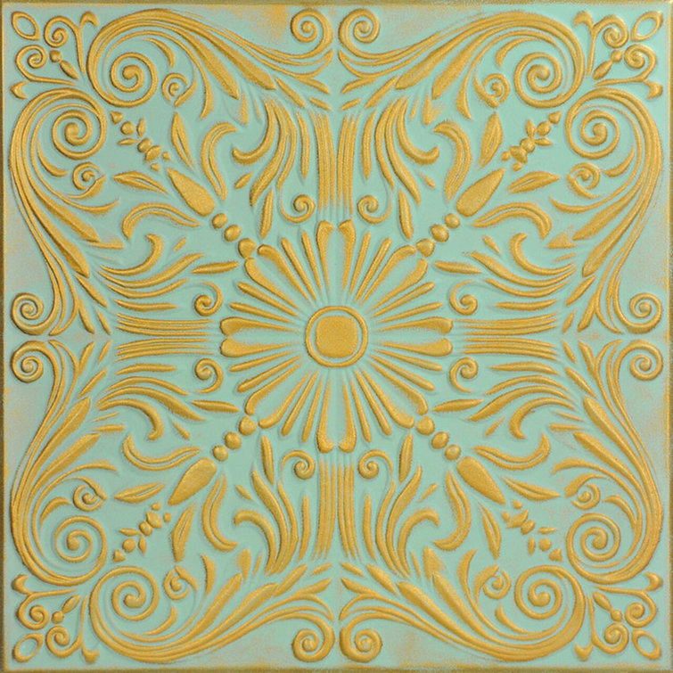 Gold Moss Faux Tin Victorian Glue-Up Ceiling Tile
