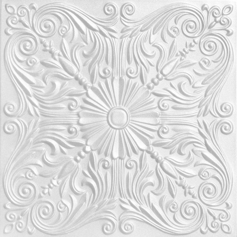 Victorian White Heron Faux Tin Glue-Up Ceiling Tile
