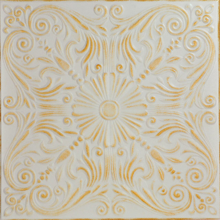 Spanish Silver White Washed Gold Faux Tin Glue-Up Ceiling Tile