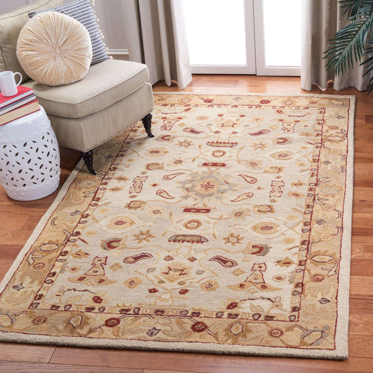 Ivory and Gold Handmade Tufted Wool Area Rug
