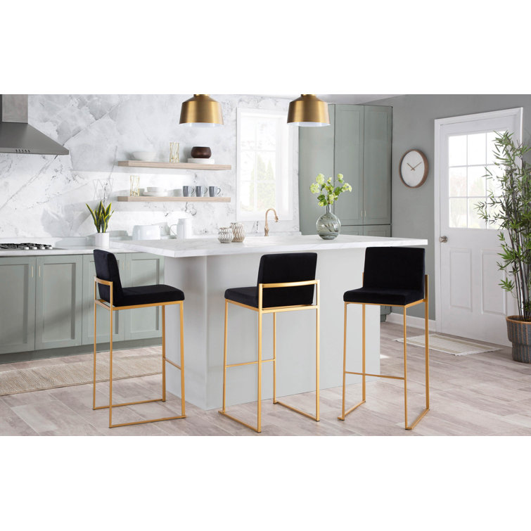Fuji Gold Steel and Black Velvet High Back Counter Stool - Set of 2