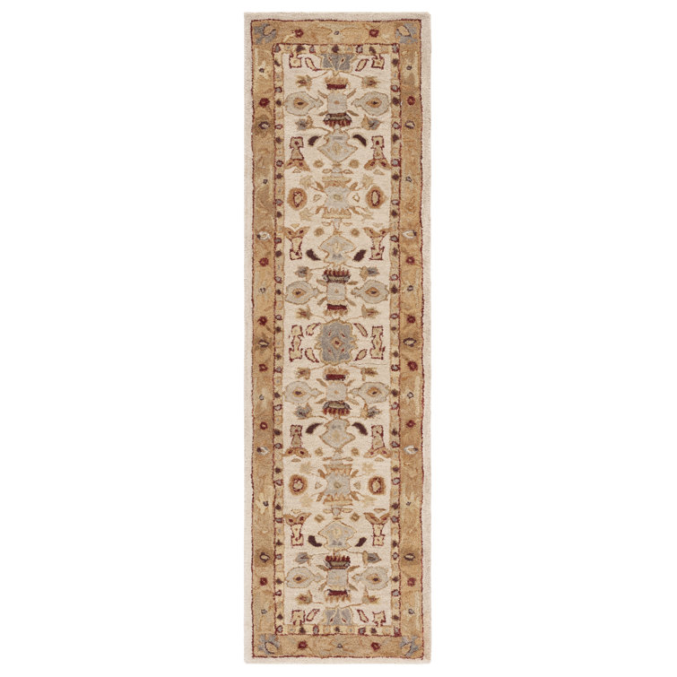Handmade Ivory and Gold Wool Tufted Runner Rug 2'3" x 12'