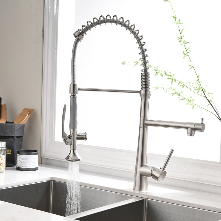 Brushed Nickel High-Arc Kitchen Faucet with Pull-out Spray