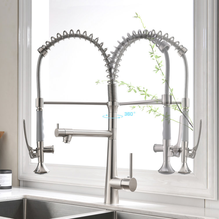 Brushed Nickel High-Arc Kitchen Faucet with Pull-out Spray