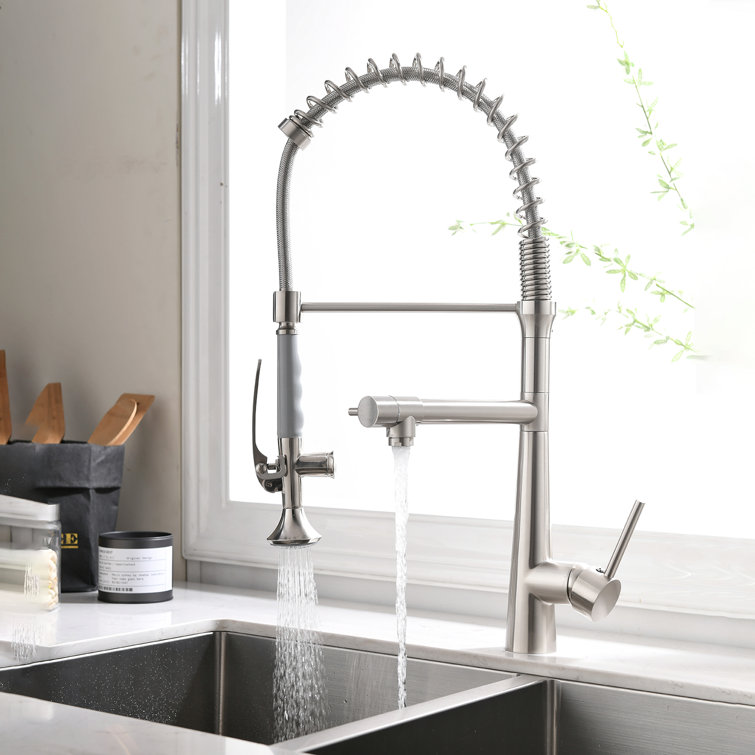 Brushed Nickel High-Arc Kitchen Faucet with Pull-out Spray