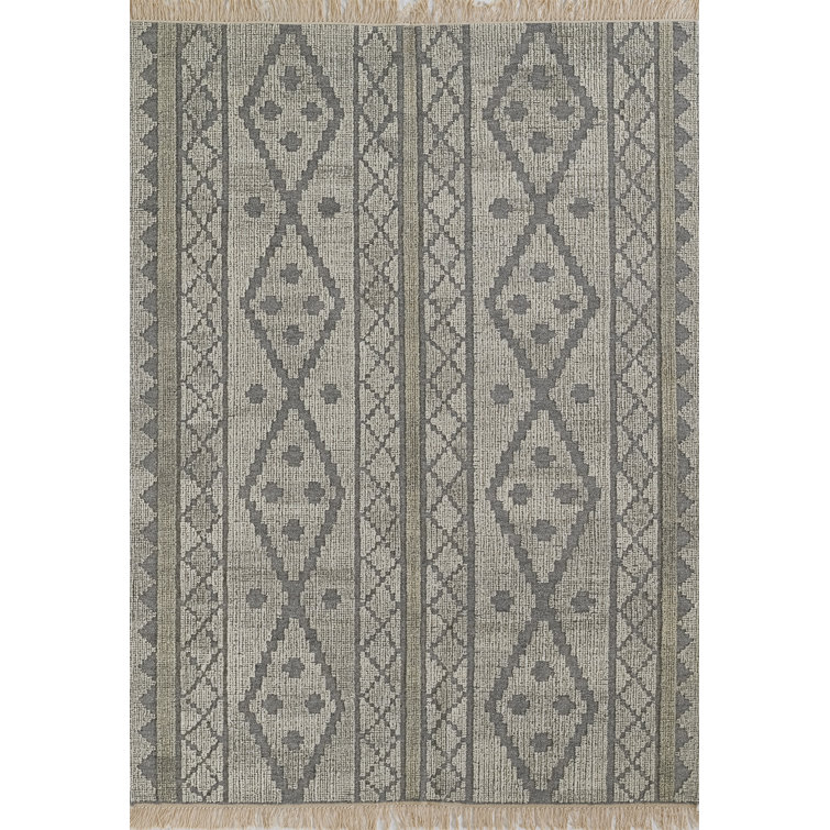 Handmade Rectangular Gray Wool Geometric Area Rug 2' x 3'