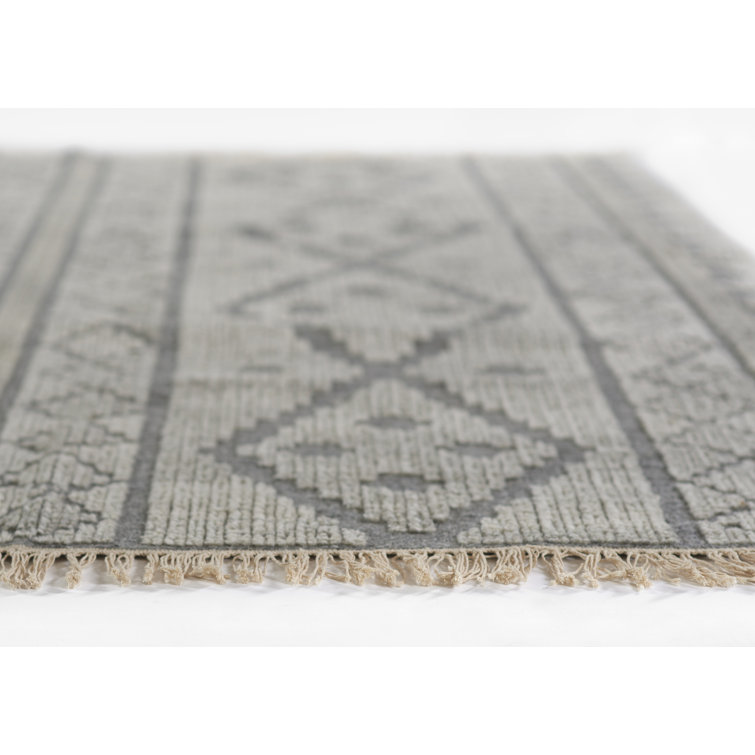 Handmade Rectangular Gray Wool Geometric Area Rug 2' x 3'