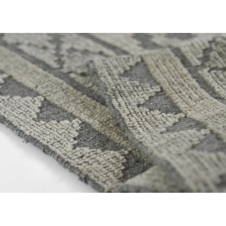 Handmade Rectangular Gray Wool Geometric Area Rug 2' x 3'