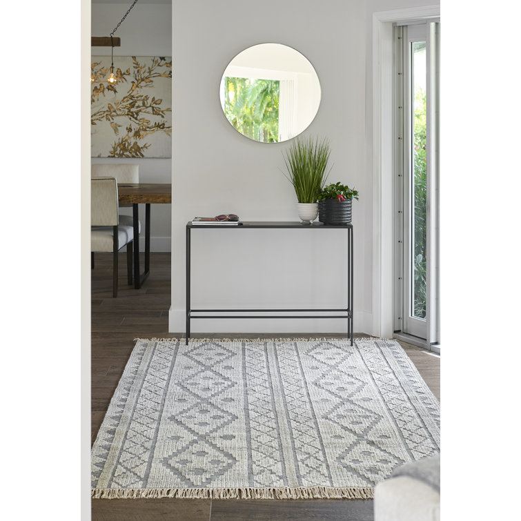 Handmade Rectangular Gray Wool Geometric Area Rug 2' x 3'
