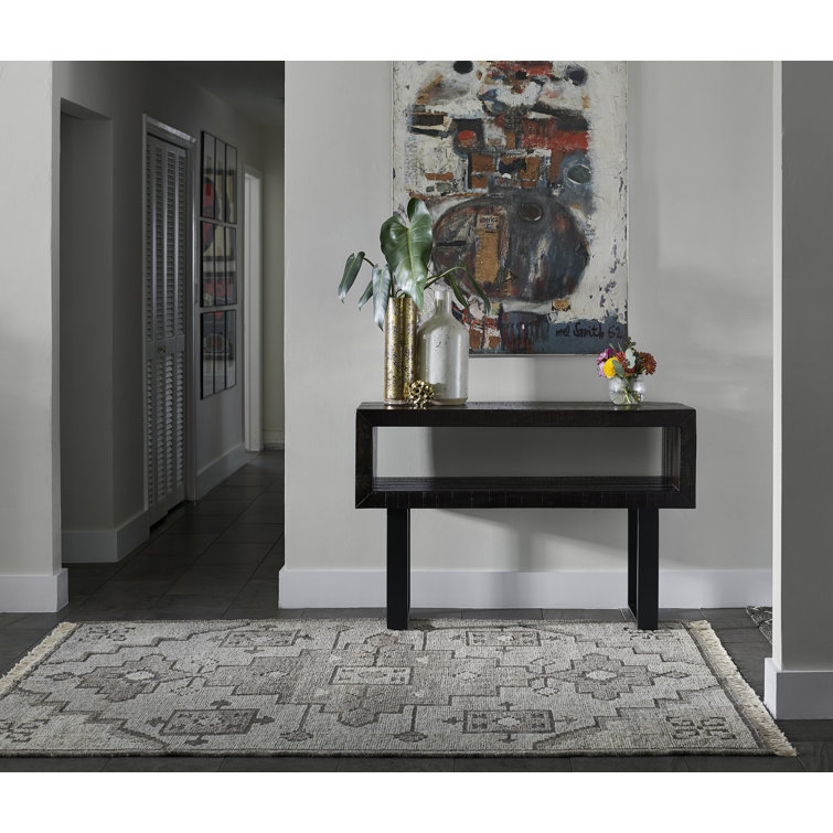 Handwoven Rectangular Gray Wool Area Rug 2' x 3'