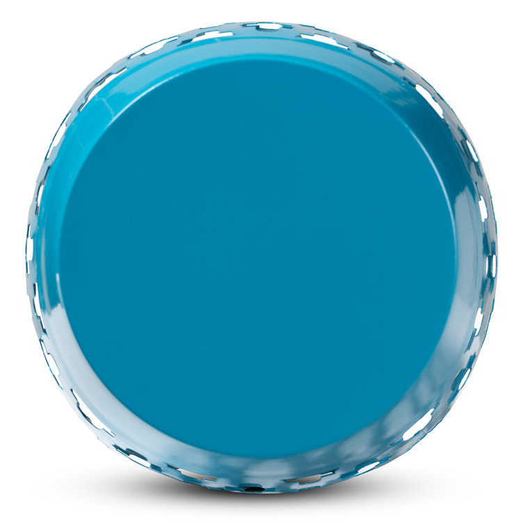 Blue Geometric Cut-Out Metal Barrel Side Table