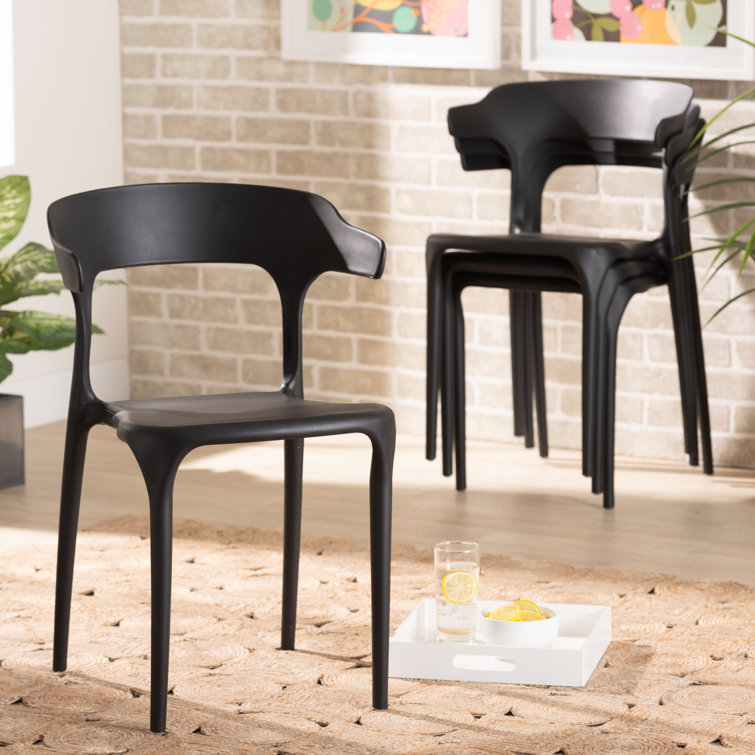 Black Low Plastic Arm Chair with Cane Backrest