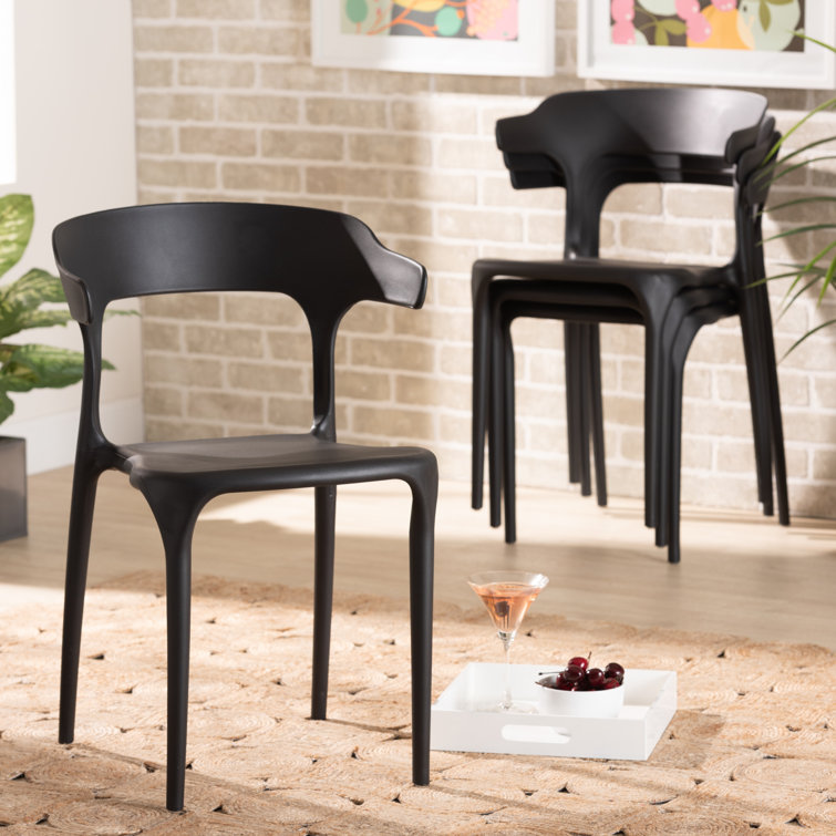 Black Low Plastic Arm Chair with Cane Backrest