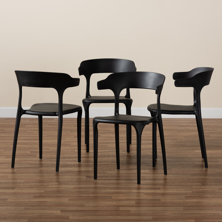 Black Low Plastic Arm Chair with Cane Backrest
