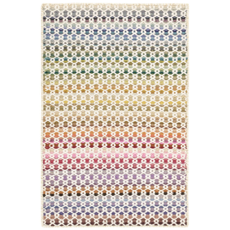 Ivory and Multicolor Handwoven Wool Striped Rug 2' x 3'