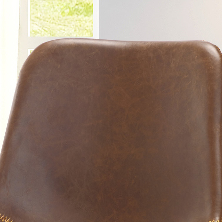 Whiskey Brown Faux Leather Counter Stools with Iron Frame, Set of 2