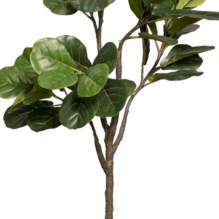 Tall Green Faux Fiddle Leaf Fig Tree in Gray Planter