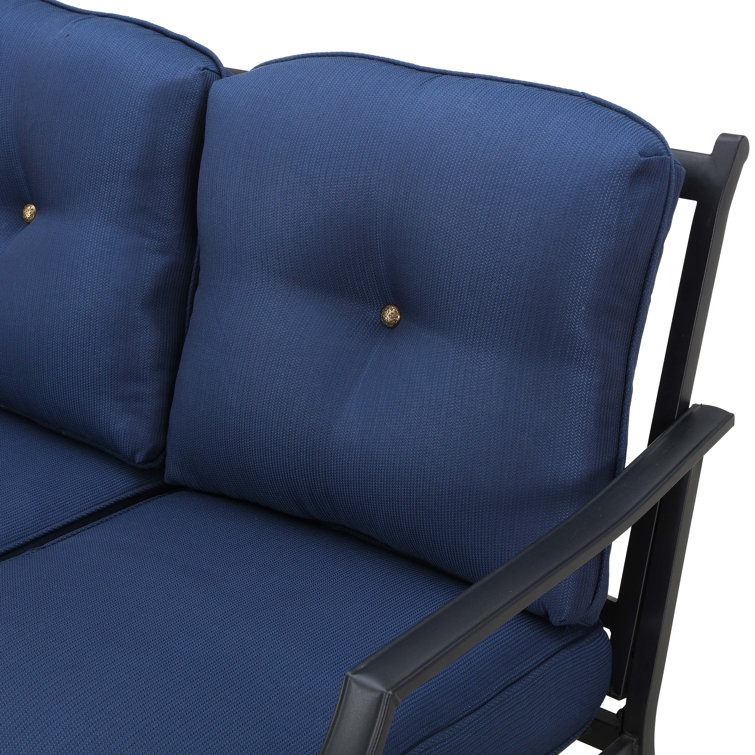Blue Cushioned 5-Person Metal Outdoor Seating Set