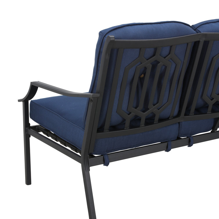 Blue Cushioned 5-Person Metal Outdoor Seating Set