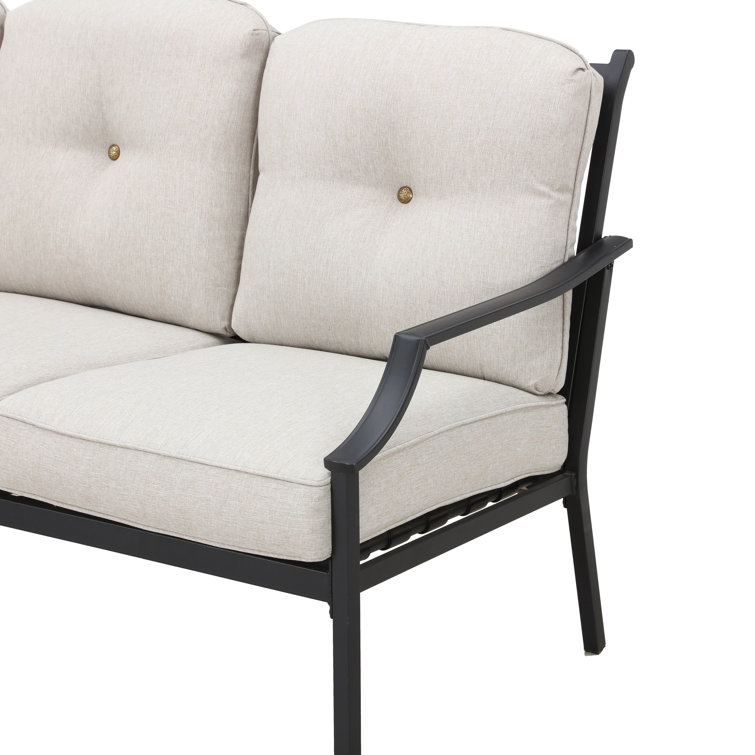 Beige Cushioned Black Metal 5-Person Outdoor Sofa Seating Group