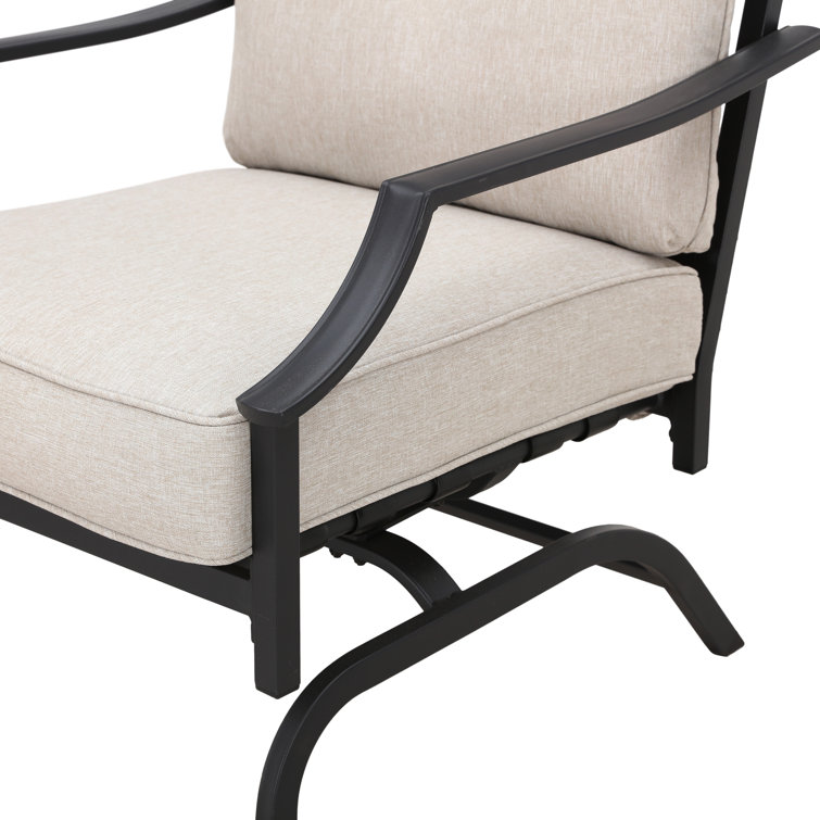 Beige Cushioned Black Metal 5-Person Outdoor Sofa Seating Group
