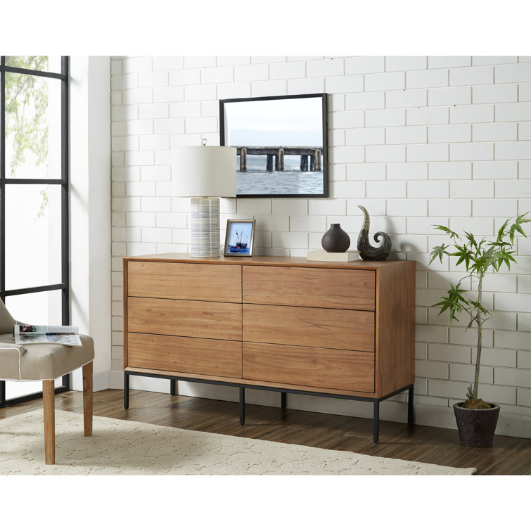 Hathaway Modern 6-Drawer Double Dresser in Newton Brown with Steel Legs