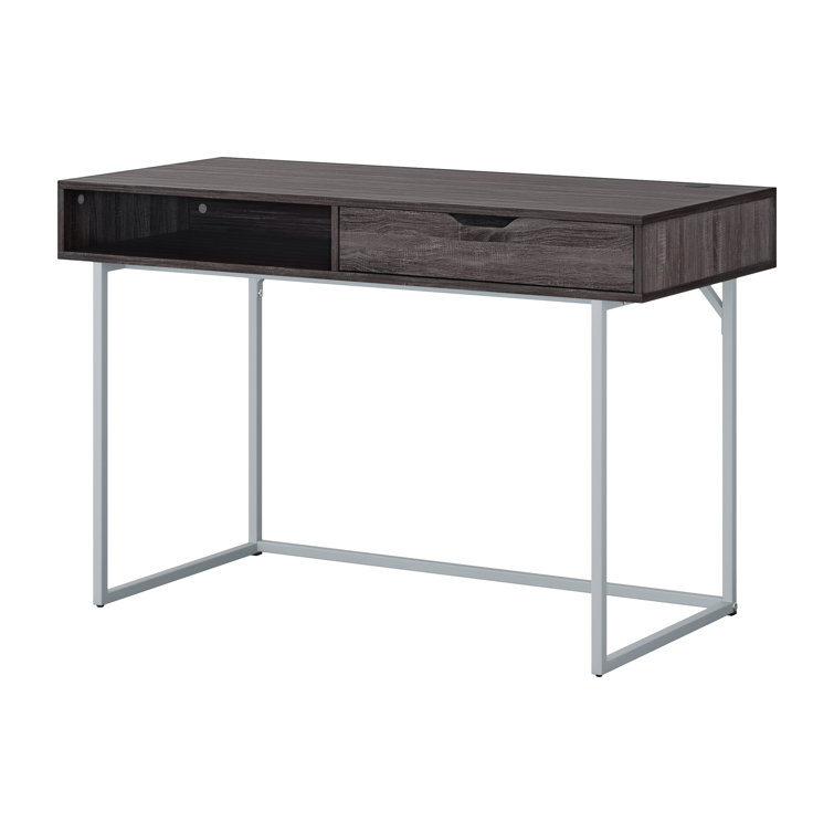 Gray Wood Writing Desk with Drawer and Silver Legs
