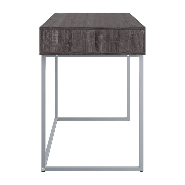 Gray Wood Writing Desk with Drawer and Silver Legs