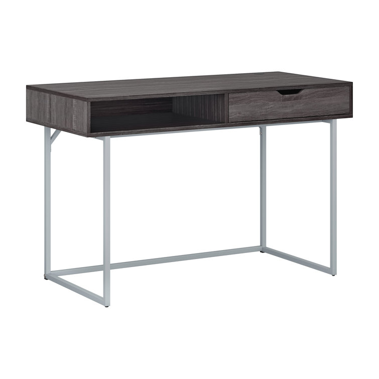 Gray Wood Writing Desk with Drawer and Silver Legs