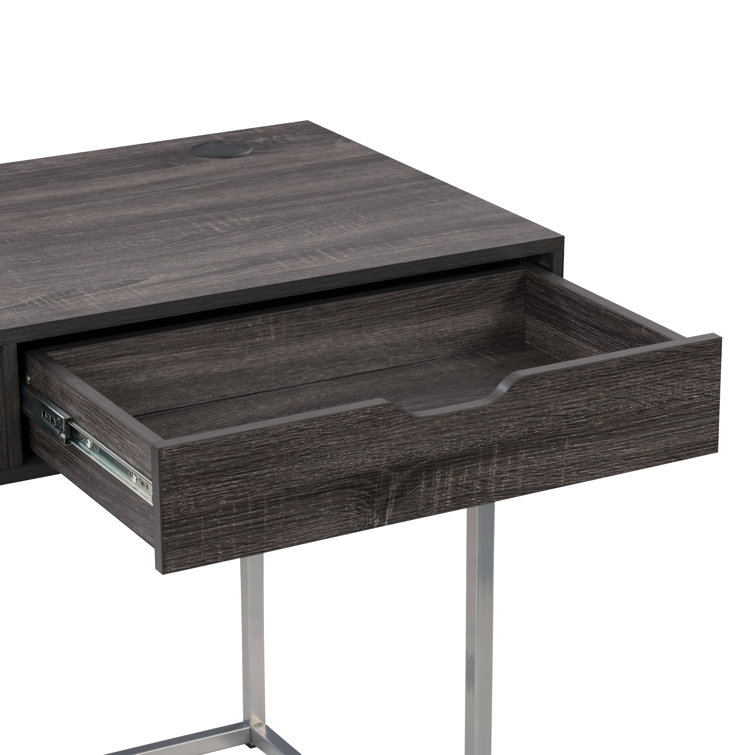 Gray Wood Writing Desk with Drawer and Silver Legs