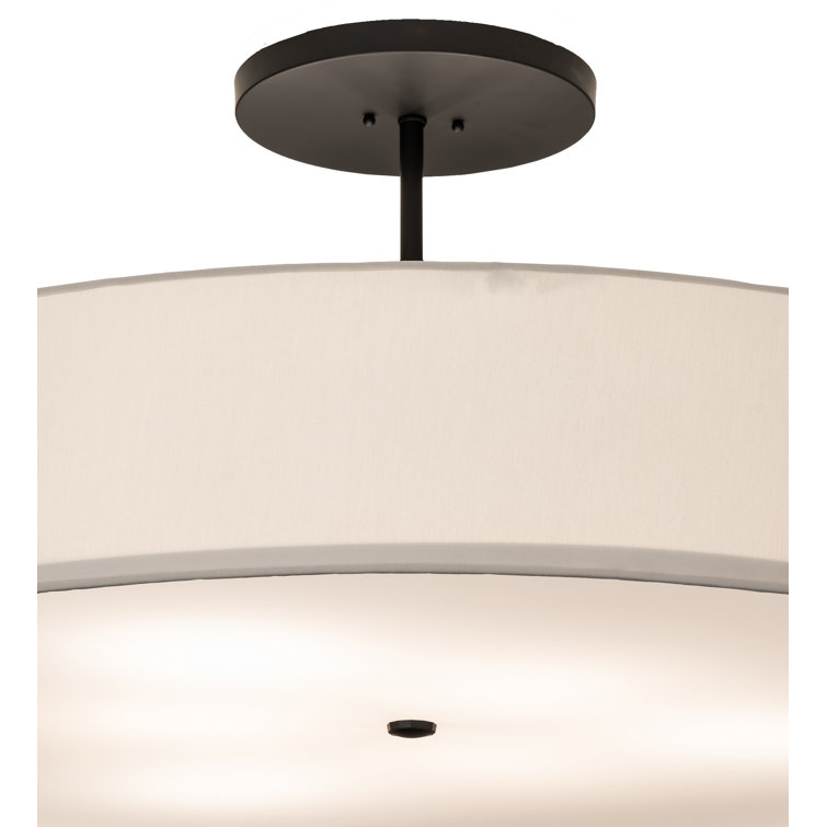 Modern Bronze and Acrylic Drum Semi-Flush Mount Light