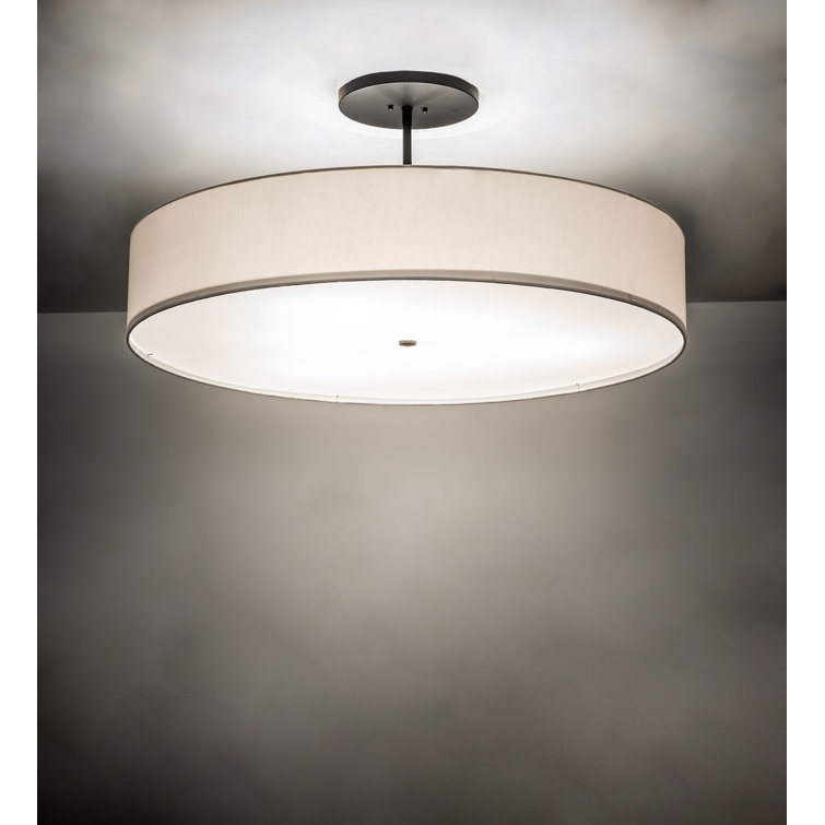 Modern Bronze and Acrylic Drum Semi-Flush Mount Light