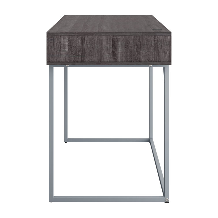 Gray Wood Writing Desk with Drawer and Silver Legs