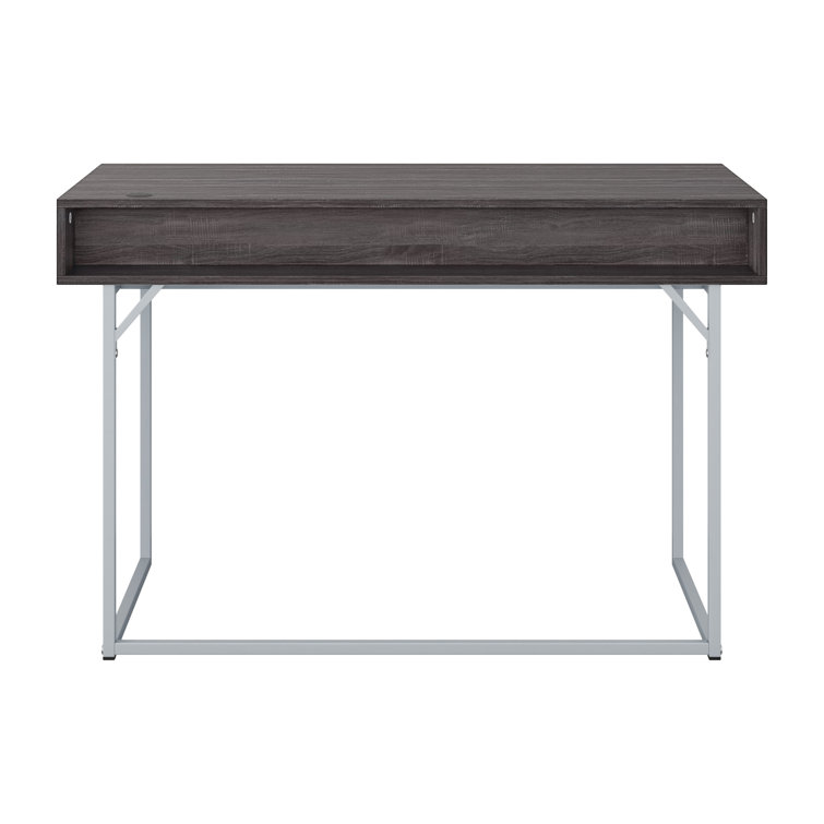 Gray Wood Writing Desk with Drawer and Silver Legs