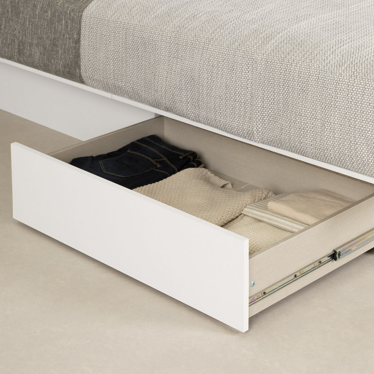 Sleek Pure White Full/Double Platform Bed with 2 Storage Drawers