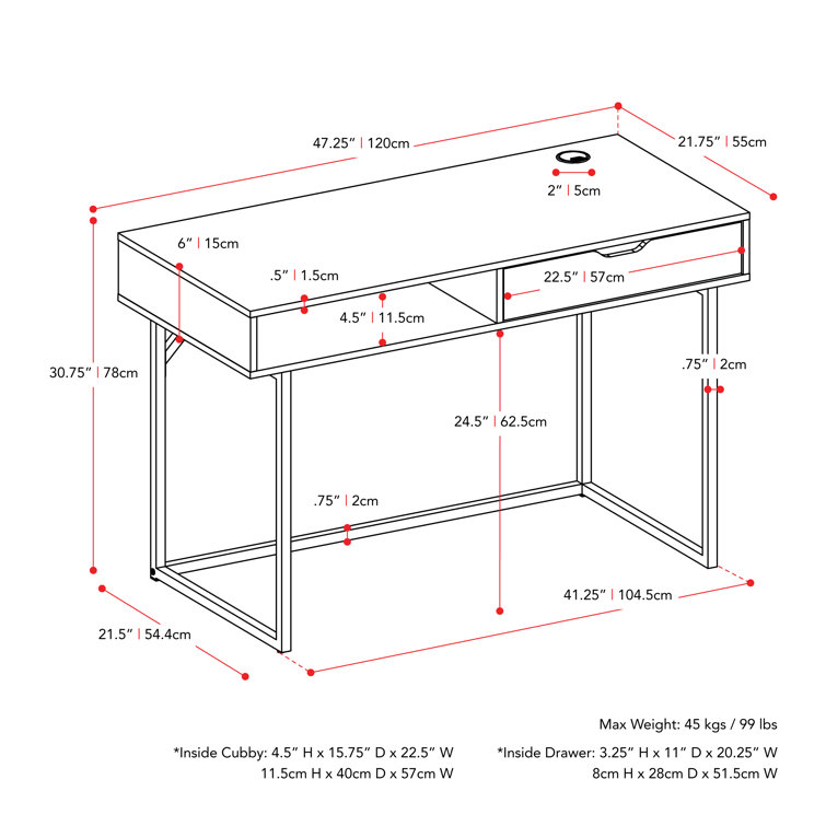 Gray Wood Writing Desk with Drawer and Silver Legs
