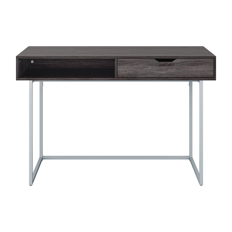 Gray Wood Writing Desk with Drawer and Silver Legs