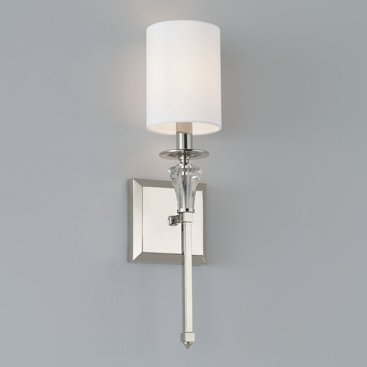 Laurent Polished Nickel 1-Light Sconce with White Fabric Shade