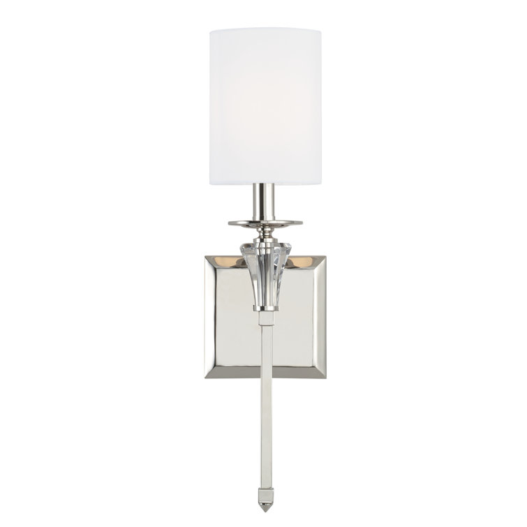Laurent Polished Nickel 1-Light Sconce with White Fabric Shade