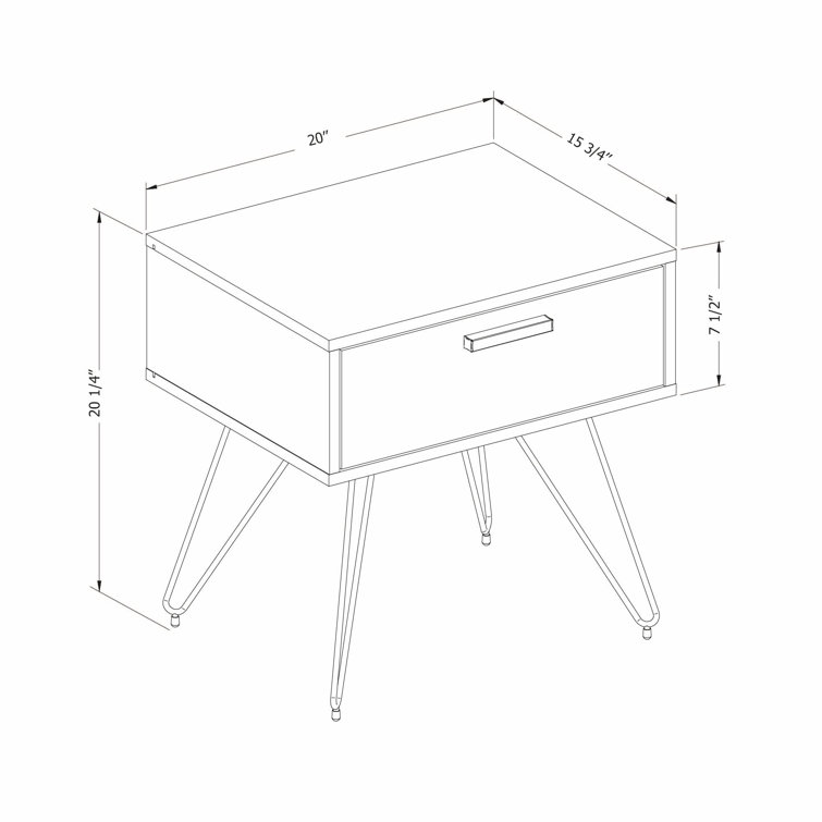 Slendel Pure White Mid-Century Scandinavian 1-Drawer Nightstand