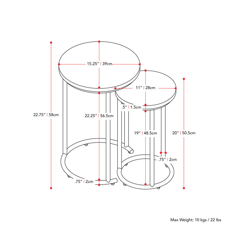 Fort Worth Natural Wood and Black Metal Round Nesting Side Tables
