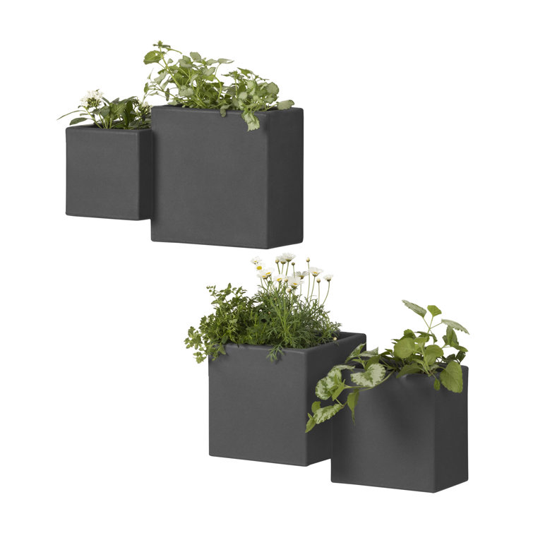 Dark Gray Polyethylene Resin Wall Planter Set for Indoor/Outdoor Use