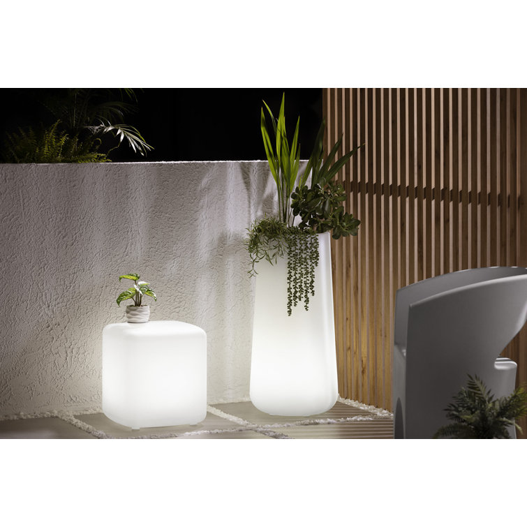 Scandinavian White Lighted Polyethylene Planter for Indoors & Outdoors