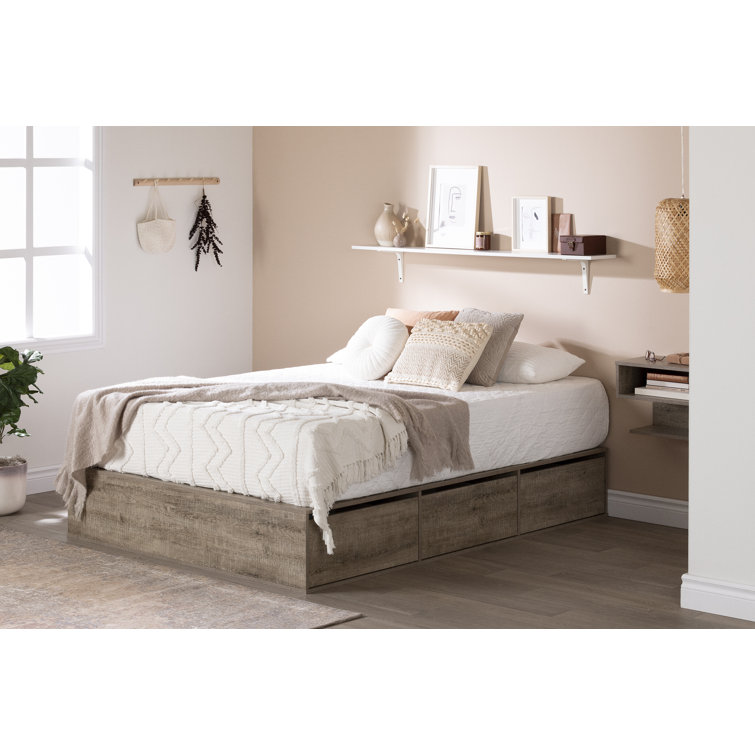 Weathered Oak Queen 6-Drawer Platform Bed with Storage