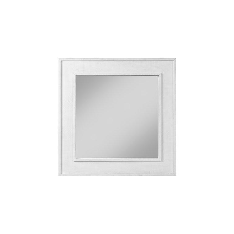 38" White Wood Square Modern Mirror