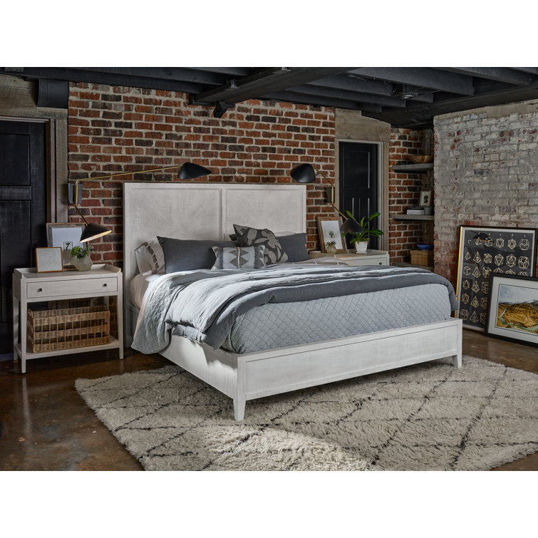 White Transitional Nightstand with Wicker Basket and Drawer